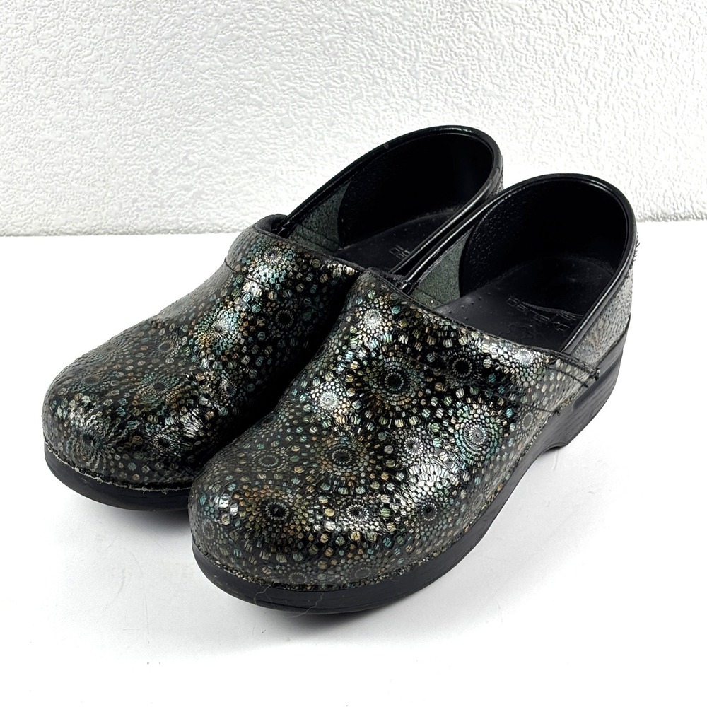 Dansko Professional Clogs Women 39 Black Metallic Mosaic Mandala Nursing Medical